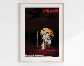 La tumba de las luciérnagas (1988), póster ukiyo-e de Studio Ghibli, láminas de anime, láminas de películas retro vintage