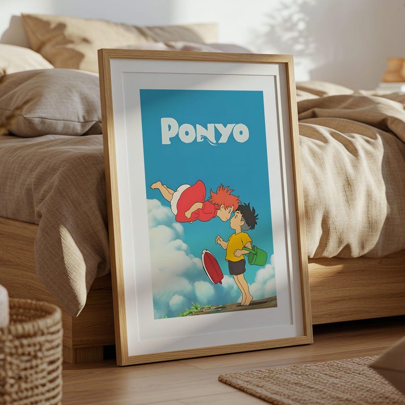 Ponyo (2008), póster ukiyo-e de Studio Ghibli, láminas de anime, láminas de películas retro vintage imagen 5