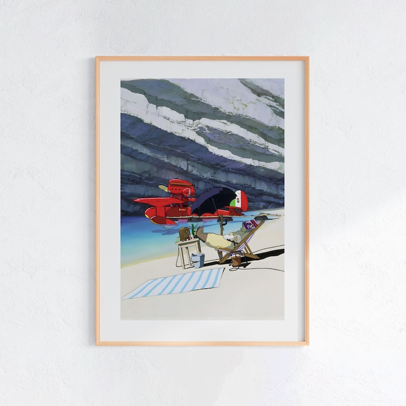 Porco Rosso (1992), Studio Ghibli Ukiyo-e Poster, Anime Art Prints, Vintage Retro Movie Print image 1