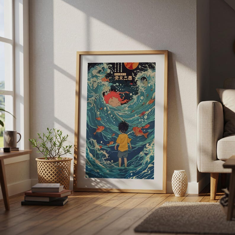 Ponyo (2008), Studio Ghibli Ukiyo-e Poster, Anime Art Prints, Vintage Retro Movie Print image 4
