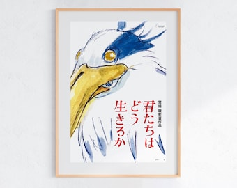 Il ragazzo e l'airone (2023), poster Ukiyo-e dello Studio Ghibli, stampe artistiche di anime, stampa di film retrò vintage