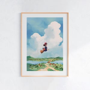 Kiki's Delivery Service, Studio Ghibli Ukiyo-e Poster, Anime Art Prints, Vintage Retro Movie Print image 1