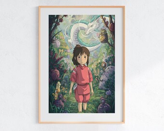 Spirited Away (2001), Studio Ghibli Ukiyo-e Poster, Anime Art Prints, Vintage Retro Movie Print