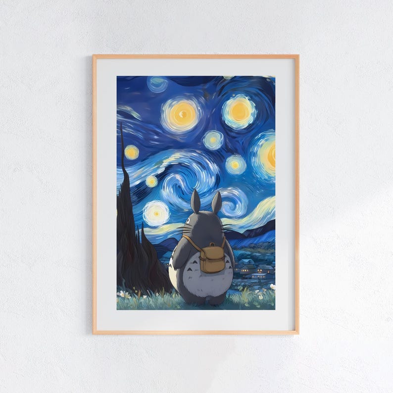 Mi vecino Totoro, póster ukiyo-e de Studio Ghibli, impresiones de arte de anime, impresión de película retro vintage imagen 1