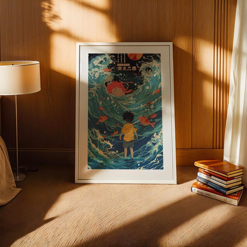 Ponyo (2008), Studio Ghibli Ukiyo-e Poster, Anime Art Prints, Vintage Retro Movie Print image 3