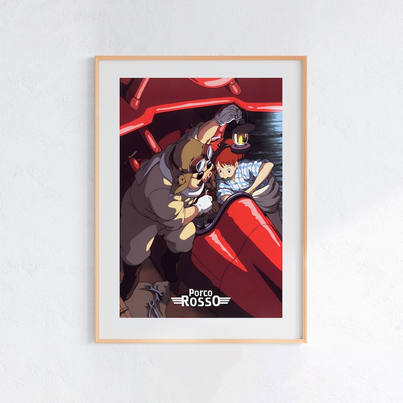 Porco Rosso (1992), Studio Ghibli Ukiyo-e Poster, Anime Art Prints, Vintage Retro Movie Print image 1