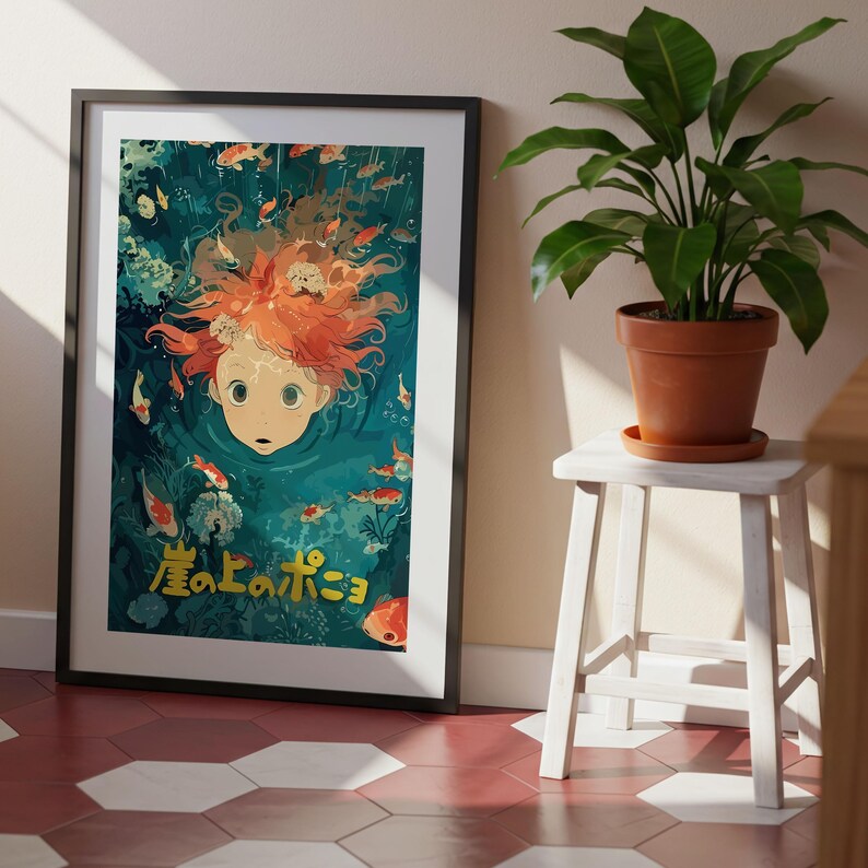 Ponyo (2008), affiche du Studio Ghibli Ukiyo-e, estampes d'art anime, impression de film rétro vintage image 7