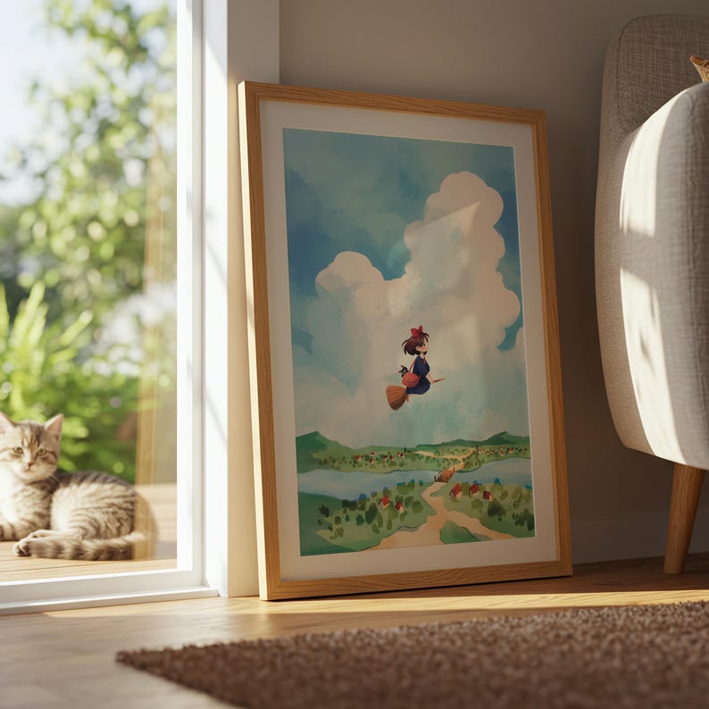 Kiki's Delivery Service, Studio Ghibli Ukiyo-e Poster, Anime Art Prints, Vintage Retro Movie Print image 8