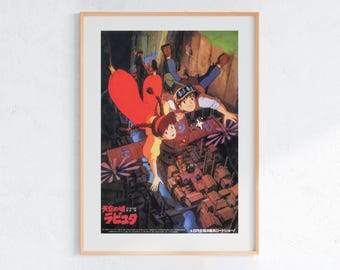 Castello nel cielo (1986), poster Ukiyo-e dello Studio Ghibli, stampe artistiche di anime, stampa di film retrò vintage