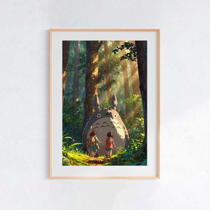 Mi vecino Totoro, póster ukiyo-e de Studio Ghibli, impresiones de arte de anime, impresión de película retro vintage imagen 1