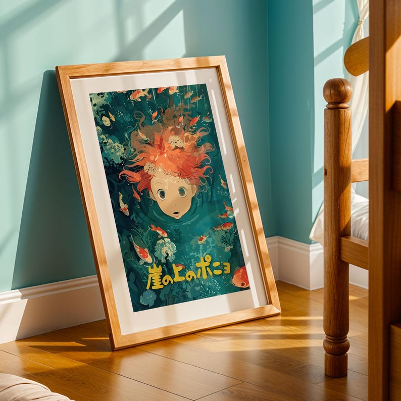 Ponyo (2008), affiche du Studio Ghibli Ukiyo-e, estampes d'art anime, impression de film rétro vintage image 2