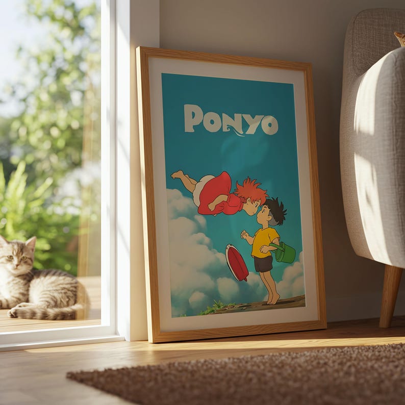Ponyo (2008), póster ukiyo-e de Studio Ghibli, láminas de anime, láminas de películas retro vintage imagen 8