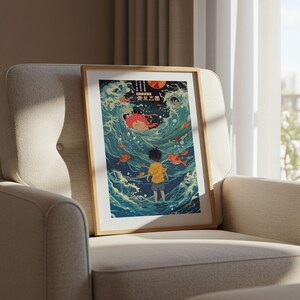 Ponyo (2008), Studio Ghibli Ukiyo-e Poster, Anime Art Prints, Vintage Retro Movie Print image 6