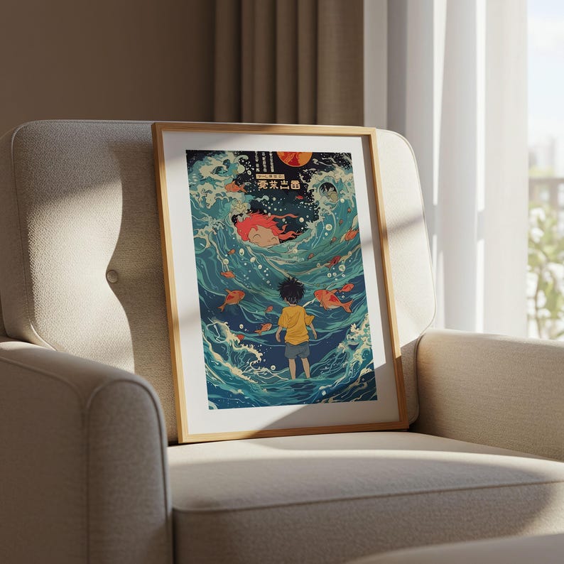 Ponyo (2008), Studio Ghibli Ukiyo-e Poster, Anime Art Prints, Vintage Retro Movie Print image 6