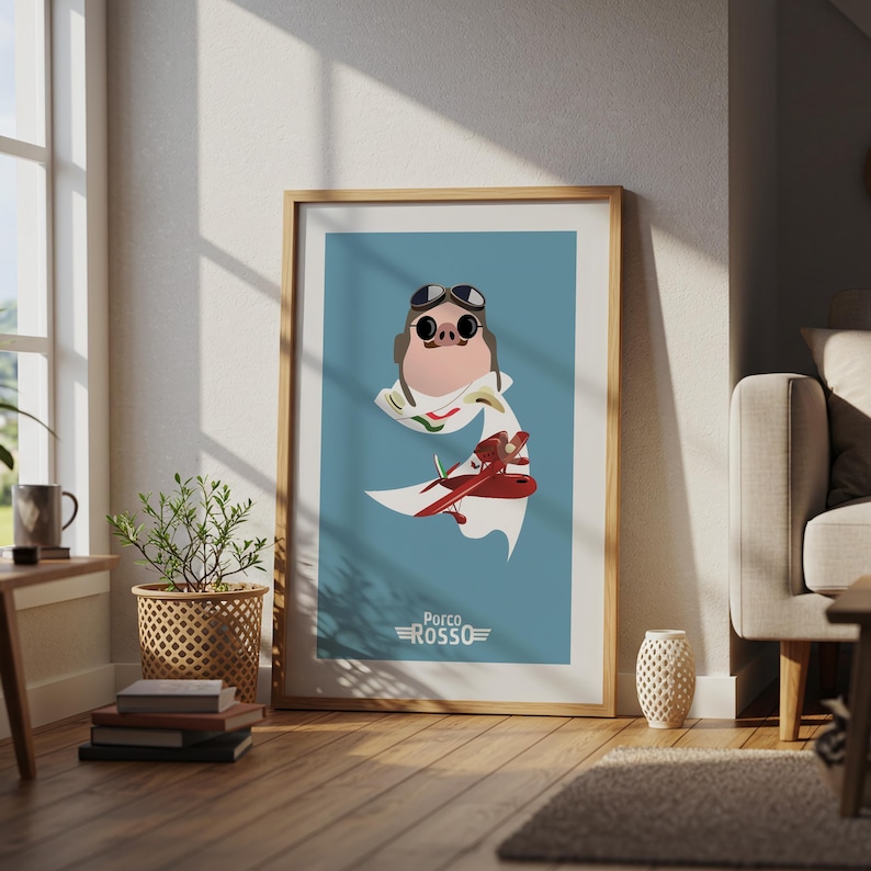 Porco Rosso (1992), Studio Ghibli Ukiyo-e Poster, Anime Art Prints, Vintage Retro Movie Print image 4