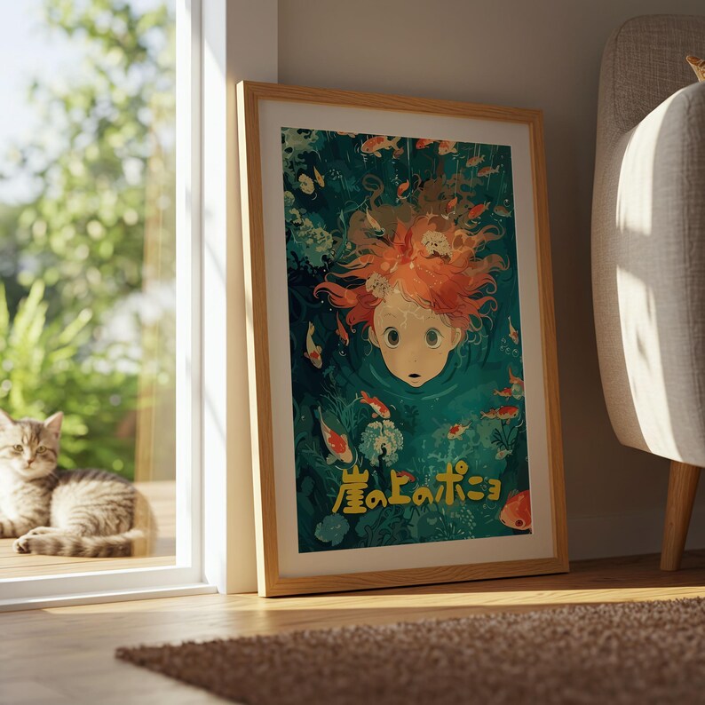 Ponyo (2008), affiche du Studio Ghibli Ukiyo-e, estampes d'art anime, impression de film rétro vintage image 8