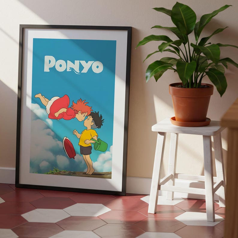 Ponyo (2008), póster ukiyo-e de Studio Ghibli, láminas de anime, láminas de películas retro vintage imagen 7