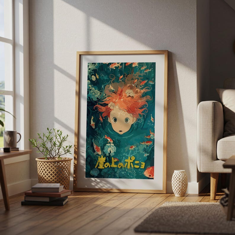 Ponyo (2008), affiche du Studio Ghibli Ukiyo-e, estampes d'art anime, impression de film rétro vintage image 4