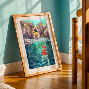 Ponyo (2008), póster ukiyo-e de Studio Ghibli, láminas de anime, láminas de películas retro vintage imagen 2