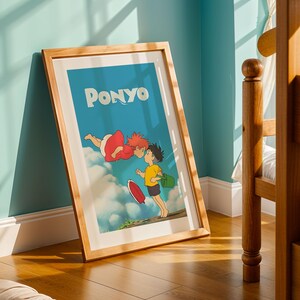 Ponyo (2008), póster ukiyo-e de Studio Ghibli, láminas de anime, láminas de películas retro vintage imagen 2