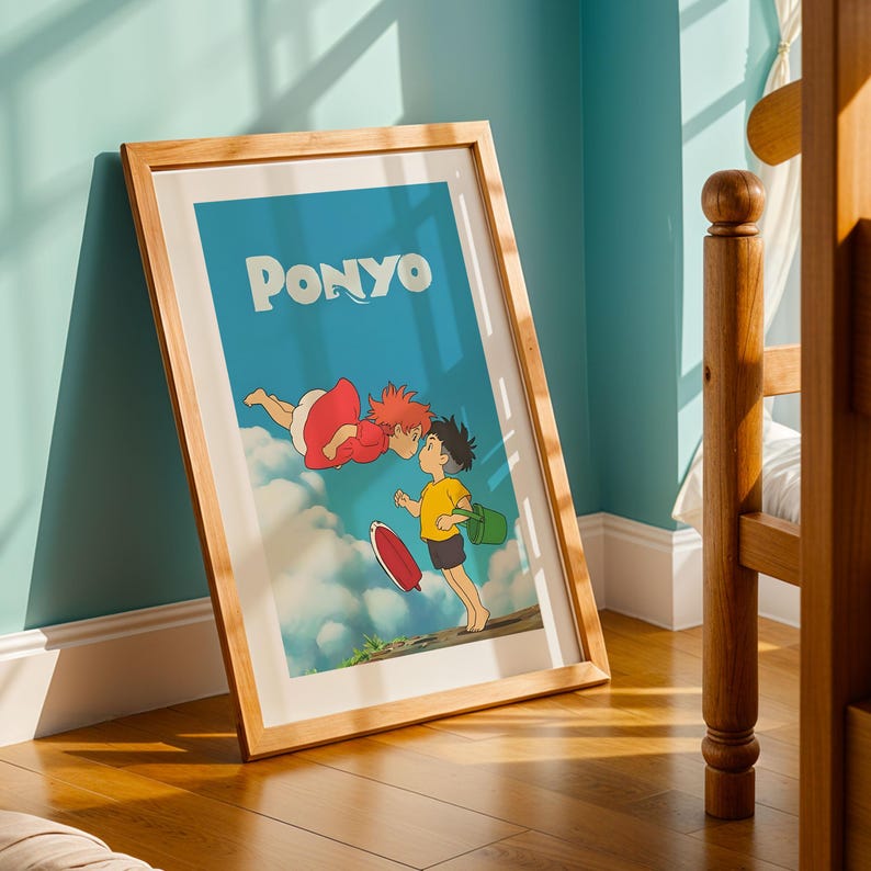 Ponyo (2008), póster ukiyo-e de Studio Ghibli, láminas de anime, láminas de películas retro vintage imagen 2