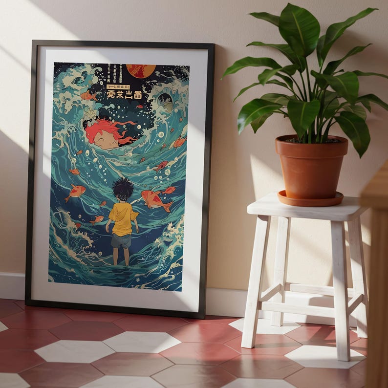 Ponyo (2008), Studio Ghibli Ukiyo-e Poster, Anime Art Prints, Vintage Retro Movie Print image 7