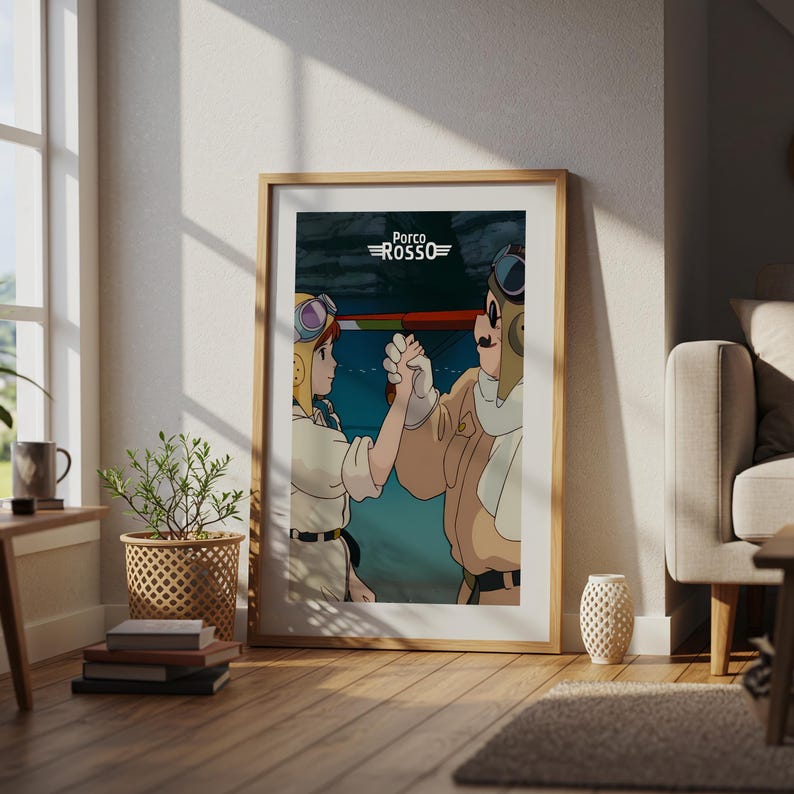 Porco Rosso (1992), Studio Ghibli Ukiyo-e Poster, Anime Art Prints, Vintage Retro Movie Print image 4
