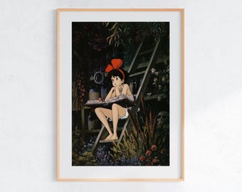 Kiki's Delivery Service , Studio Ghibli Ukiyo-e Poster, Anime Art Prints, Vintage Retro Movie Print