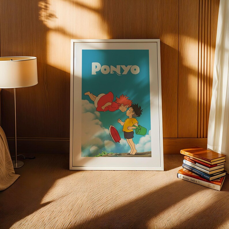 Ponyo (2008), póster ukiyo-e de Studio Ghibli, láminas de anime, láminas de películas retro vintage imagen 3