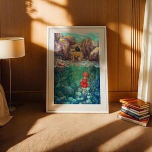 Ponyo (2008), póster ukiyo-e de Studio Ghibli, láminas de anime, láminas de películas retro vintage imagen 3
