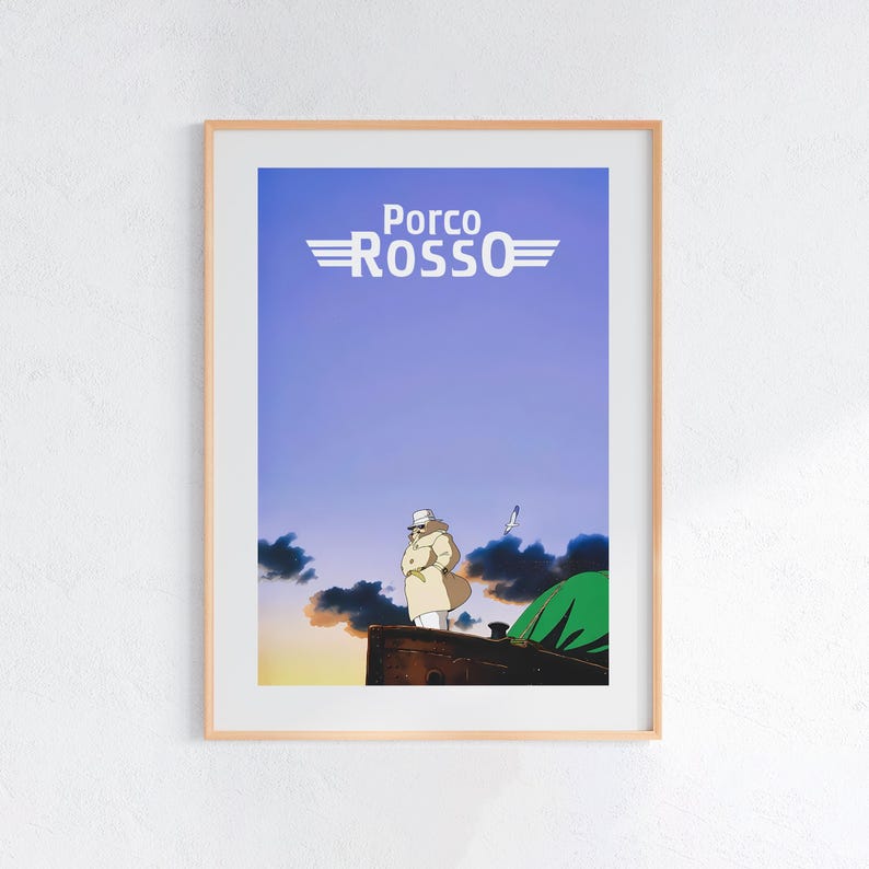 Porco Rosso (1992), Studio Ghibli Ukiyo-e Poster, Anime Art Prints, Vintage Retro Movie Print image 1