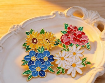 Floral Enamel Pins: Daisy, Sunflower, Botanical Flower Badges for Backpacks