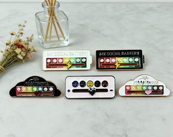 Social Battery Enamel Pin, Mood Meter Tracker, Introvert Humor Badge