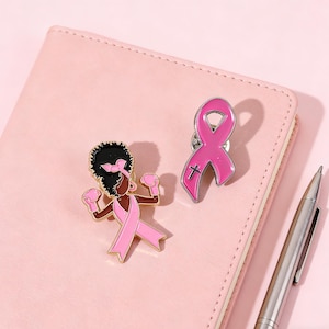 Pink Ribbon Enamel Pin, Breast Cancer Awareness Brooch, Survivor Support Accessory