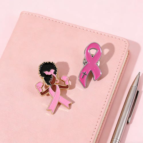 Pink Ribbon Enamel Pin, Breast Cancer Awareness Brooch, Survivor Support Accessory
