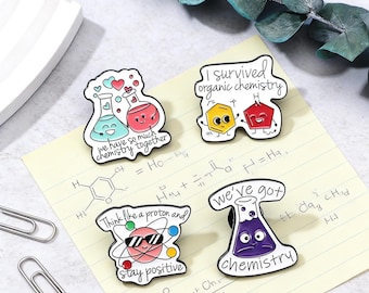 Grappige emaille spelden scheikunde, badge wetenschappelijke revers, cadeau organische chemie