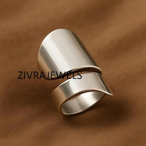 Sterling Silver Wrap Ring 925 • Adjustable Wide Band • Minimalist Open Statement Ring • Handmade Jewelry