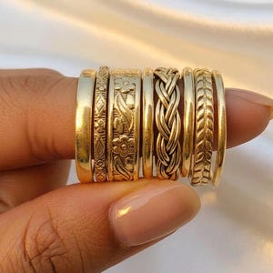 Set of 8 Brass Stacking Rings, Matte Gold Finish, Boho Band Set
