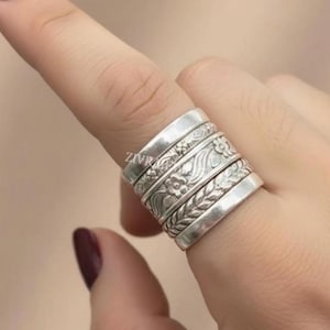 Set of 5 Sterling Silver Stacking Rings, Women's Wedding Band, Boho Jewelry
