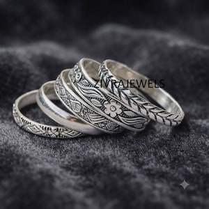 Sterling Silver Stackable Rings, Southwestern Boho Style, Handmade Band Set
