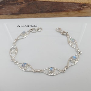 Armband i sterlingsilver med månsten – Runda, justerbara smycken i ädelsten