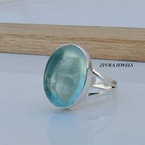 Naturlig akvamarinring – Handgjord statementring i 925 sterlingsilver – Födelsesten i marspresent till henne