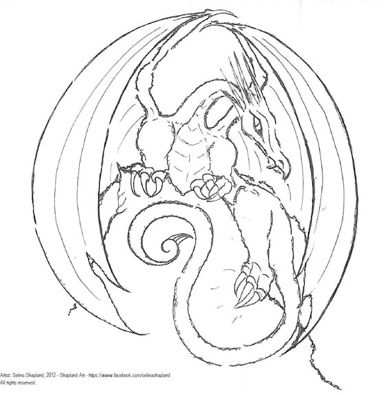 Items similar to Dragon - Original Drawing - Colour in - Downloadable