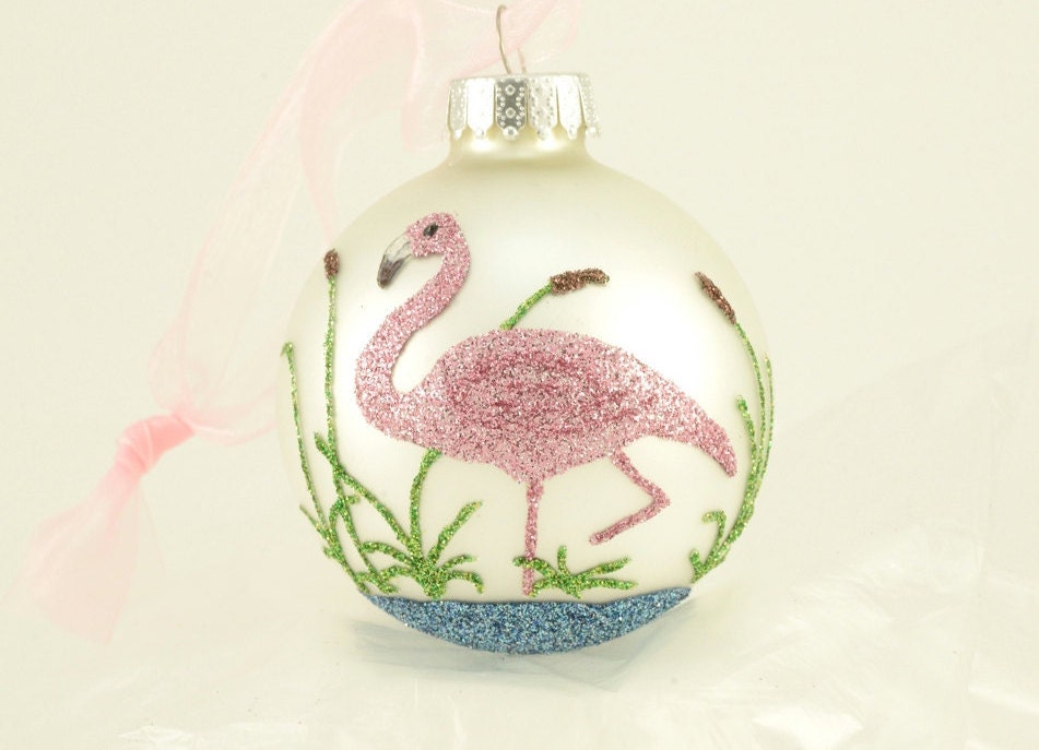 Pink Flamingo Glitter Ornament Florida Christmas Flamingo on | Etsy