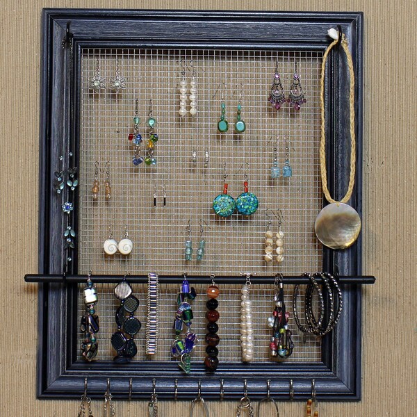 Jewelry Organizer Display Blue Black Picture Frame- 14"x17"- Large