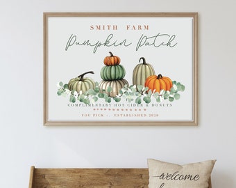 Personalized Pumpkin Patch Sign, Printable Fall Sign, Custom Family Farm Sign, Modern Farmhouse Sign, Fall Farmhouse Decor, YOU PRINT