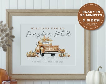 Personalized Pumpkin Patch Sign, Boho Printable Fall Sign, Custom Boho Family Farm Sign, old truck sign, Fall Farmhouse Decor,