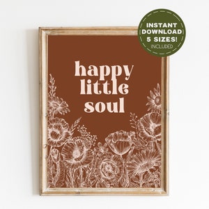 Happy Little soul, Boho nursery prints, Modern nursery art, Boho nursery wall art, Girls room prints, Pink nursery printable, Boho baby art