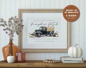 Personalized Pumpkin Patch Sign, Boho Printable Fall Sign, Custom Boho Family Farm Sign, old truck sign, Fall Farmhouse Decor,