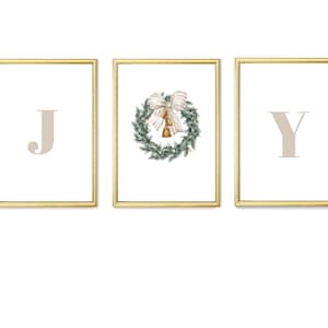Impresión JOY, impresión navideña JOY, arte de pared imprimible navideño beige, impresiones navideñas en acuarela, decoración navideña para el hogar, juego de 3 impresiones,